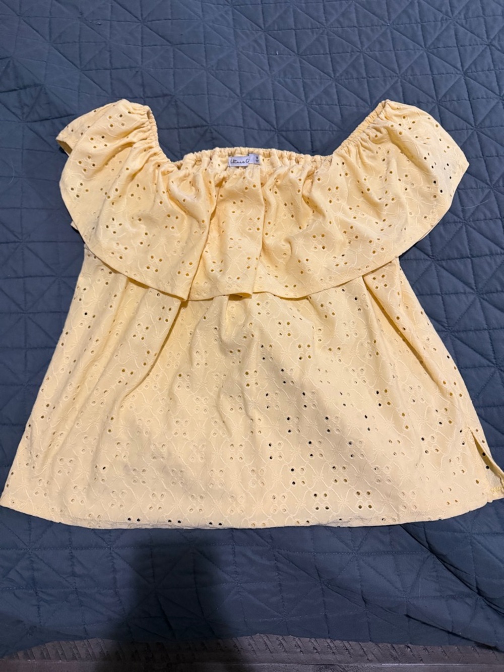 Off-Shoulder Eyelet Ruffle Top in Soft Yellow - Picture 3 of 3